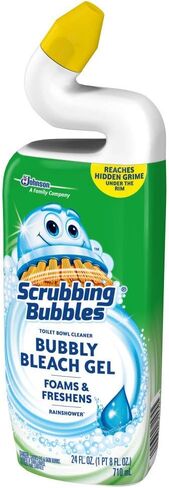 جل منظف المراحيض Scrubbing Bubbles Bubbly Bleach، دش مطري، زجاجة ضغط واحدة، 24 أونصة in Kuwait