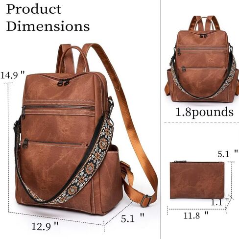Womens Backpack Purse Vegan PU Leather Backpack Large Anti-theft Rucksack Fashion Ladies Shoulder Bag Waterproof Handbags for Travel Hiking Working, Brown in Saudi Arabia