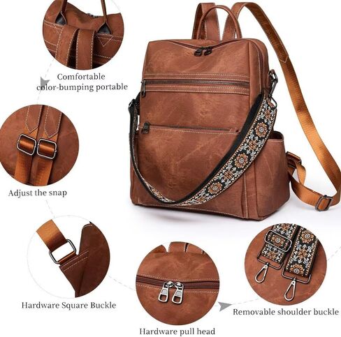 Womens Backpack Purse Vegan PU Leather Backpack Large Anti-theft Rucksack Fashion Ladies Shoulder Bag Waterproof Handbags for Travel Hiking Working, Brown in Saudi Arabia
