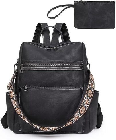 Womens Backpack Purse Vegan PU Leather Backpack Large Anti-theft Rucksack Fashion Ladies Shoulder Bag Waterproof Handbags for Travel Hiking Working, Brown in Saudi Arabia
