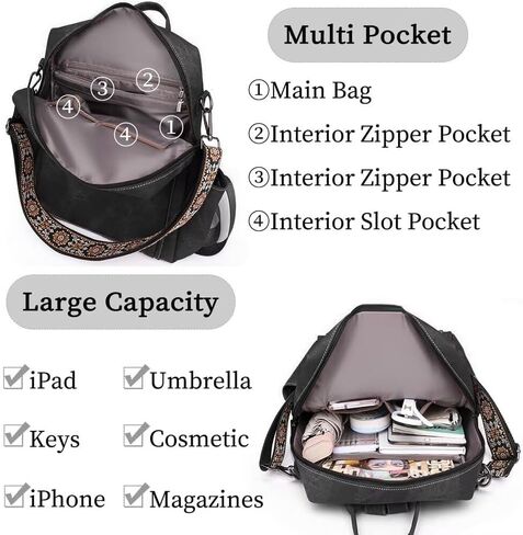 Womens Backpack Purse Vegan PU Leather Backpack Large Anti-theft Rucksack Fashion Ladies Shoulder Bag Waterproof Handbags for Travel Hiking Working, Brown in Saudi Arabia