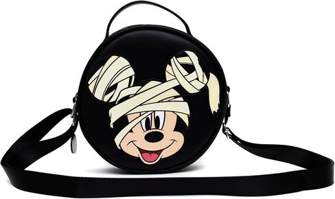 Disney Bag, Crossbody, Round, Mummy Mickey Mouse Glow in the Dark Smiling Applique, Black, Vegan Leather in Saudi Arabia
