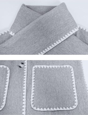 Womens Embroidered Scarf Jacket Oversized Button Down Wool Blend Coat Long Sleeve Removable Tassel Scarf Coat(0387-Grey-XS) in Saudi Arabia