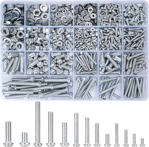 380 Pcs Screws Bolts and Nuts Assortment Kit, Metric Machine Screws and Nuts and Bolts and Flat Washers, M3/M4/M5 Slotted Pan Head Hex Bolts and Nuts Sets (E) in Saudi Arabia