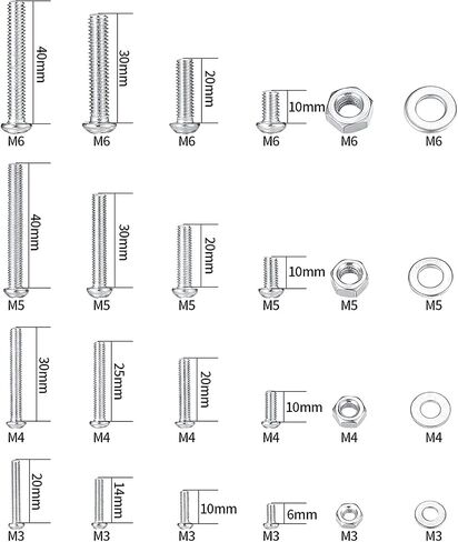 380 Pcs Screws Bolts and Nuts Assortment Kit, Metric Machine Screws and Nuts and Bolts and Flat Washers, M3/M4/M5 Slotted Pan Head Hex Bolts and Nuts Sets (E) in Saudi Arabia