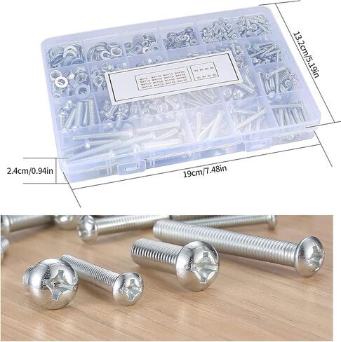 380 Pcs Screws Bolts and Nuts Assortment Kit, Metric Machine Screws and Nuts and Bolts and Flat Washers, M3/M4/M5 Slotted Pan Head Hex Bolts and Nuts Sets (E) in Saudi Arabia