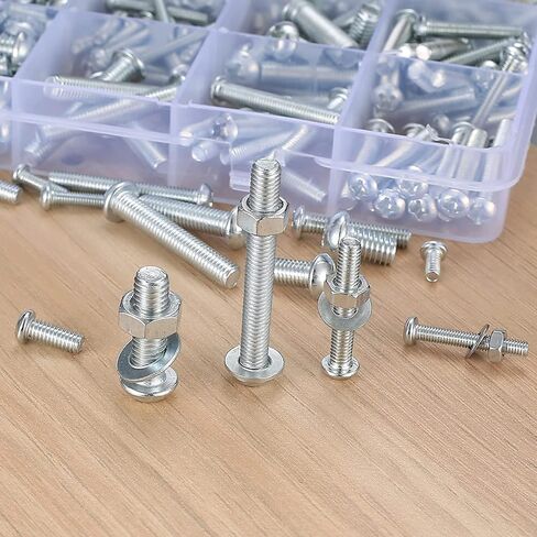 380 Pcs Screws Bolts and Nuts Assortment Kit, Metric Machine Screws and Nuts and Bolts and Flat Washers, M3/M4/M5 Slotted Pan Head Hex Bolts and Nuts Sets (E) in Saudi Arabia