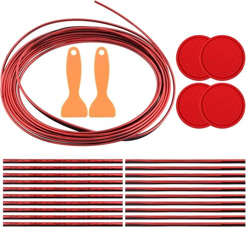 مجموعة إكسسوارات السيارة 27 قطعة، شريط تزيين السيارة، شرائط تزيين فتحة السيارة، شرائط الحشو، مع كاشطات تزيين كأس السيارة وإكسسوارات السيارة الداخلية (أحمر) in Kuwait