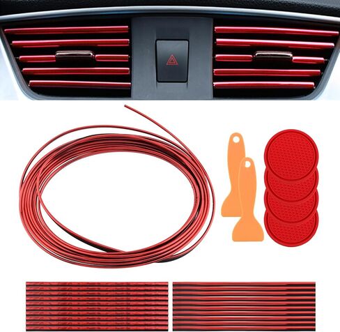 مجموعة إكسسوارات السيارة 27 قطعة، شريط تزيين السيارة، شرائط تزيين فتحة السيارة، شرائط الحشو، مع كاشطات تزيين كأس السيارة وإكسسوارات السيارة الداخلية (أحمر) in Kuwait