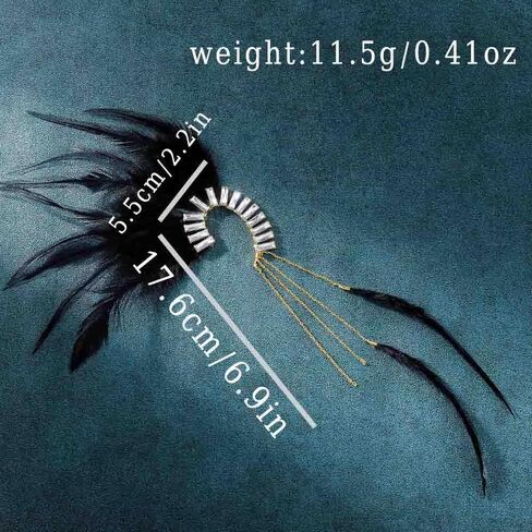 Feather Ear Cuff Earrings Wrap Sparkly Non Piercing Plume Fairy Earings American Indian Style Elf Ear Cuff Cip for Unisex Cosplay Costume Dress Accessories in Saudi Arabia