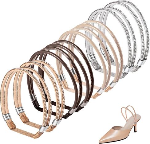 4 Pairs Elastic High Heels Straps, 5.31in Detachable Heel Band Rhinestone High Heels Shoe Lace Belt for Loose Shoes Anti-Loose Shoe Straps Ankle Straps with Anti-Slip Sticker Replacement in Saudi Arabia