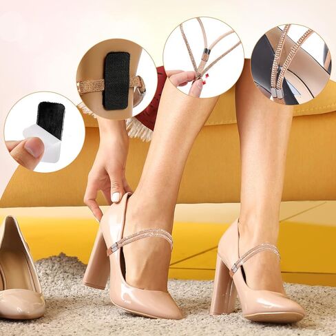 4 Pairs Elastic High Heels Straps, 5.31in Detachable Heel Band Rhinestone High Heels Shoe Lace Belt for Loose Shoes Anti-Loose Shoe Straps Ankle Straps with Anti-Slip Sticker Replacement in Saudi Arabia