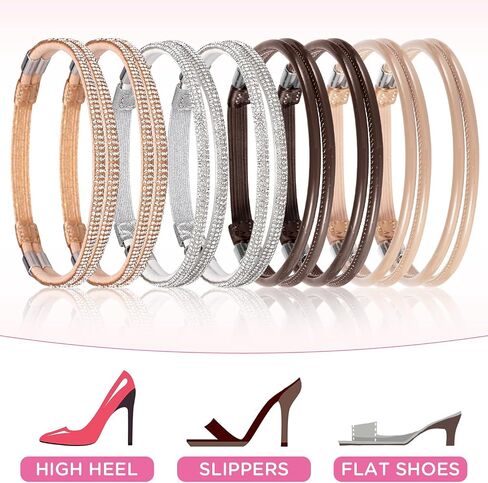 4 Pairs Elastic High Heels Straps, 5.31in Detachable Heel Band Rhinestone High Heels Shoe Lace Belt for Loose Shoes Anti-Loose Shoe Straps Ankle Straps with Anti-Slip Sticker Replacement in Saudi Arabia