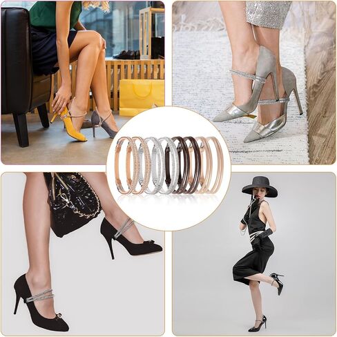 4 Pairs Elastic High Heels Straps, 5.31in Detachable Heel Band Rhinestone High Heels Shoe Lace Belt for Loose Shoes Anti-Loose Shoe Straps Ankle Straps with Anti-Slip Sticker Replacement in Saudi Arabia