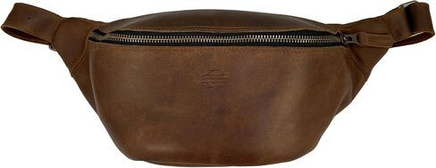 Zippered Fanny Pack Handmade from Full Grain Leather -Stylish Waist Bag, Store Money, Phone, Valuables for Travel - Bourbon Brown in Saudi Arabia