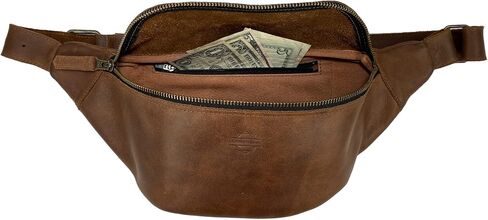 Zippered Fanny Pack Handmade from Full Grain Leather -Stylish Waist Bag, Store Money, Phone, Valuables for Travel - Bourbon Brown in Saudi Arabia