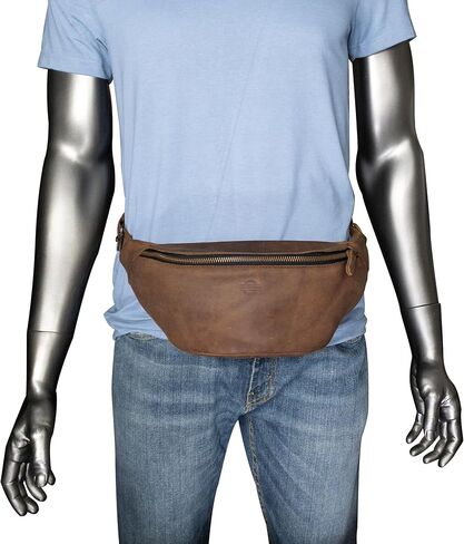 Zippered Fanny Pack Handmade from Full Grain Leather -Stylish Waist Bag, Store Money, Phone, Valuables for Travel - Bourbon Brown in Saudi Arabia