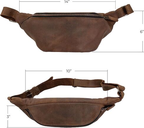 Zippered Fanny Pack Handmade from Full Grain Leather -Stylish Waist Bag, Store Money, Phone, Valuables for Travel - Bourbon Brown in Saudi Arabia