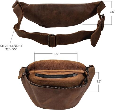 Zippered Fanny Pack Handmade from Full Grain Leather -Stylish Waist Bag, Store Money, Phone, Valuables for Travel - Bourbon Brown in Saudi Arabia