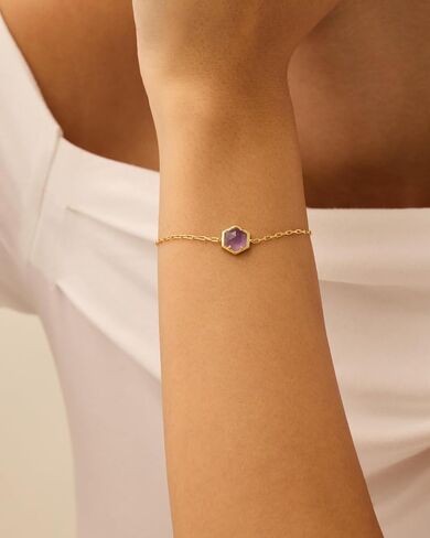 PAVOI 14K Gold Plated Hexagon Gemstone Bracelet for Women | Natural Birthstone 9" Bracelet in Saudi Arabia