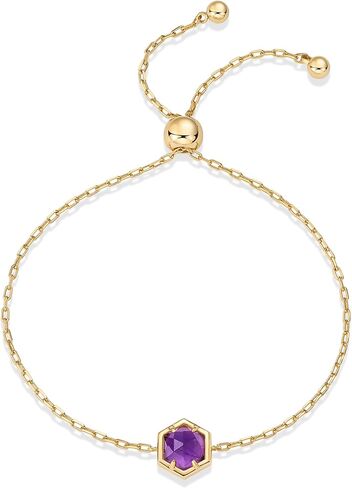 PAVOI 14K Gold Plated Hexagon Gemstone Bracelet for Women | Natural Birthstone 9" Bracelet in Saudi Arabia