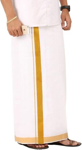 طبقة مزدوجة من القطن 3.60 متر Dhoti مع حدود Zari ذهبية واسعة Vesti Mundu الهند فستان عرقي ملابس العريس in Kuwait