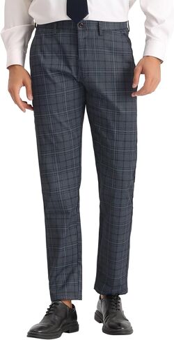 Lars Amadeus Checked Pants for Men's Regular Fit Flat Front Formal Business Plaid Dress Pants in Saudi Arabia