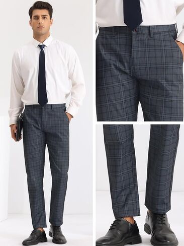 Lars Amadeus Checked Pants for Men's Regular Fit Flat Front Formal Business Plaid Dress Pants in Saudi Arabia