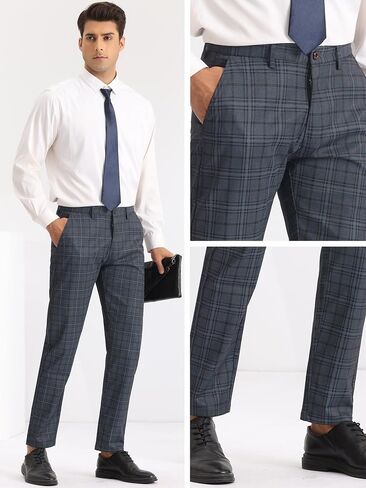 Lars Amadeus Checked Pants for Men's Regular Fit Flat Front Formal Business Plaid Dress Pants in Saudi Arabia