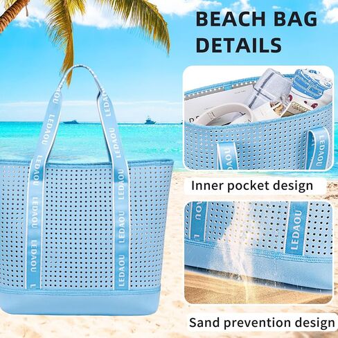 LEDAOU Multipurpose Beach Tote Bag, Women's Pool Bag with Inner Pocket, Personalized Gift, Travel Beach Essential in Saudi Arabia