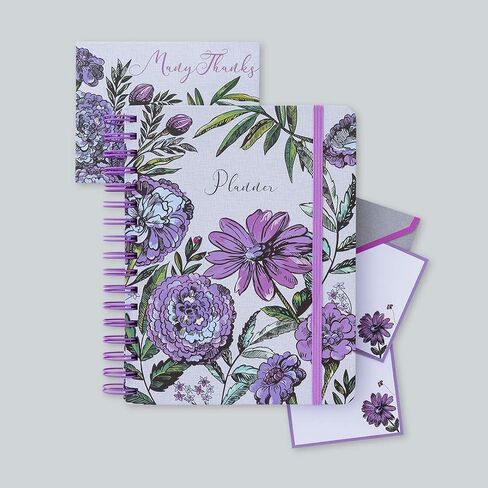 Vera Bradley Purple Floral Note Cube with 400 Blank Sheets and Black Ink Pen, Cute Paper Holder for Desk, Lavender Meadow in Saudi Arabia