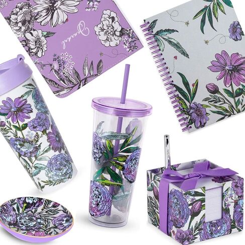 Vera Bradley Purple Floral Note Cube with 400 Blank Sheets and Black Ink Pen, Cute Paper Holder for Desk, Lavender Meadow in Saudi Arabia