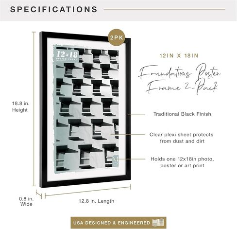 MCS Foundation 20x28 Poster Frame Traditional Black, Vertical & Horizontal Wall Hanging Large Picture Frame for Photos, Posters & Art Prints (2-Pack) in Saudi Arabia