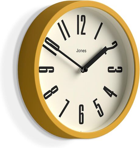 JONES CLOCKS Modern Matt Yellow Wall Clock - Small Round Clock - Retro Design - Office Kitchen Living Room Clock - 20cm (7.9in), Mustard Yellow in Saudi Arabia