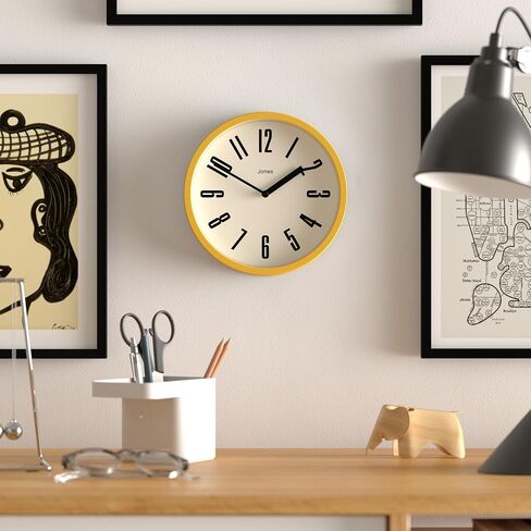 JONES CLOCKS Modern Matt Yellow Wall Clock - Small Round Clock - Retro Design - Office Kitchen Living Room Clock - 20cm (7.9in), Mustard Yellow in Saudi Arabia