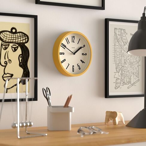 JONES CLOCKS Modern Matt Yellow Wall Clock - Small Round Clock - Retro Design - Office Kitchen Living Room Clock - 20cm (7.9in), Mustard Yellow in Saudi Arabia