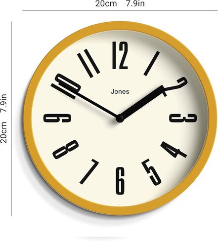 JONES CLOCKS Modern Matt Yellow Wall Clock - Small Round Clock - Retro Design - Office Kitchen Living Room Clock - 20cm (7.9in), Mustard Yellow in Saudi Arabia