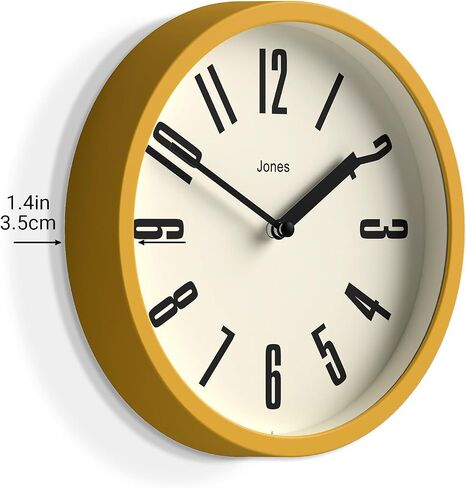 JONES CLOCKS Modern Matt Yellow Wall Clock - Small Round Clock - Retro Design - Office Kitchen Living Room Clock - 20cm (7.9in), Mustard Yellow in Saudi Arabia