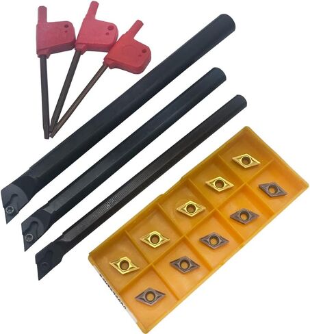 27 Pcs Lathe Boring Bar Set Indexable Lathe Turning Tool, 9psc 1/2'', 3/8" 5/16" Shank Turning Tool Set,Metal Lathe Tools Holder with 9Pieces Carbide Inserts for Turning Grooving Threading in Saudi Arabia