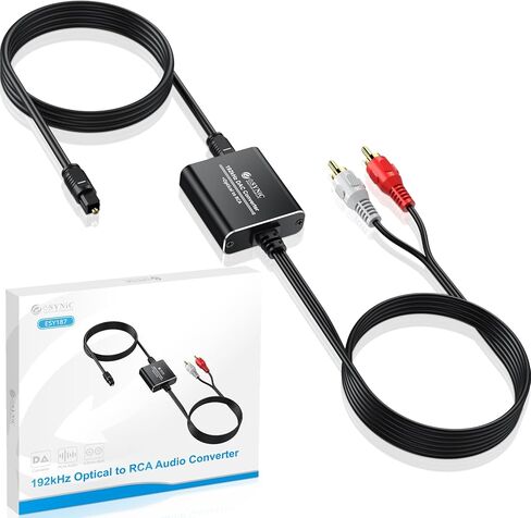 محول بصري إلى RCA، eSynic 192 KHZ محول صوت رقمي إلى تناظري، محول بصري محمول إلى RCA 2.1 متر صوت بصري إلى كابل RCA، محول DAC من سبائك الألومنيوم لـ HDTV Blue-ray PS4 وما إلى ذلك in Kuwait