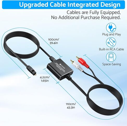 محول بصري إلى RCA، eSynic 192 KHZ محول صوت رقمي إلى تناظري، محول بصري محمول إلى RCA 2.1 متر صوت بصري إلى كابل RCA، محول DAC من سبائك الألومنيوم لـ HDTV Blue-ray PS4 وما إلى ذلك in Kuwait