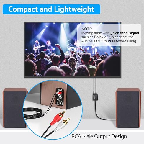 محول بصري إلى RCA، eSynic 192 KHZ محول صوت رقمي إلى تناظري، محول بصري محمول إلى RCA 2.1 متر صوت بصري إلى كابل RCA، محول DAC من سبائك الألومنيوم لـ HDTV Blue-ray PS4 وما إلى ذلك in Kuwait