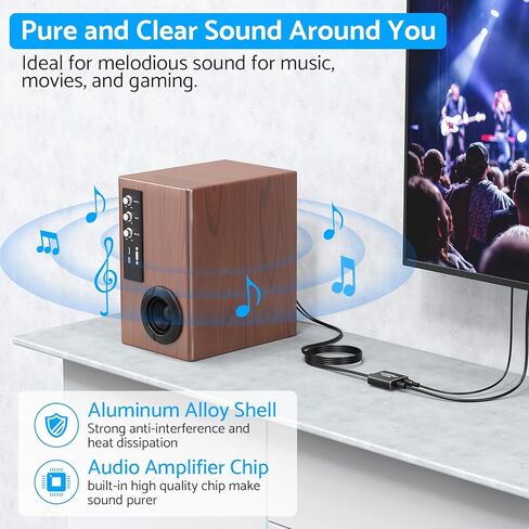 محول بصري إلى RCA، eSynic 192 KHZ محول صوت رقمي إلى تناظري، محول بصري محمول إلى RCA 2.1 متر صوت بصري إلى كابل RCA، محول DAC من سبائك الألومنيوم لـ HDTV Blue-ray PS4 وما إلى ذلك in Kuwait