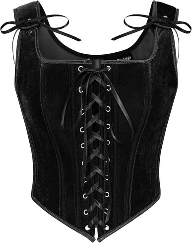 Scarlet Darkness Renaissance Corset Tops for Women Vintage Lace Up Overbust Velvet Bustier Bodice in Kuwait