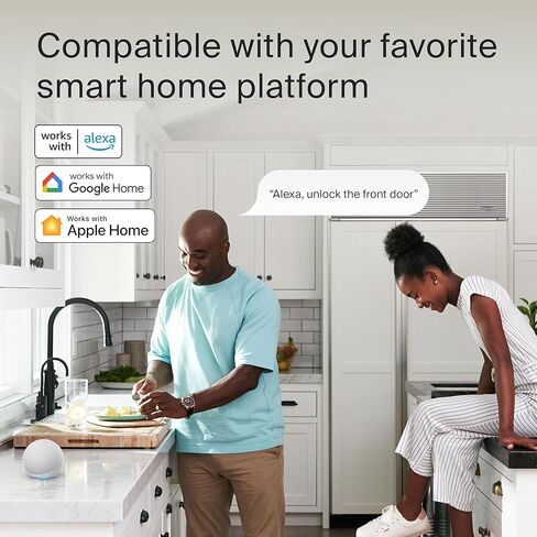 قفل المستوى + اتصال Wi-Fi Smart Lock بالإضافة إلى مفاتيح Apple Home - التحكم عن بعد من أي مكان - يتضمن بطاقات المفاتيح - يعمل مع iOS، Android، Apple HomeKit، Amazon Alexa، Google Home (Satin Nickel) in Kuwait