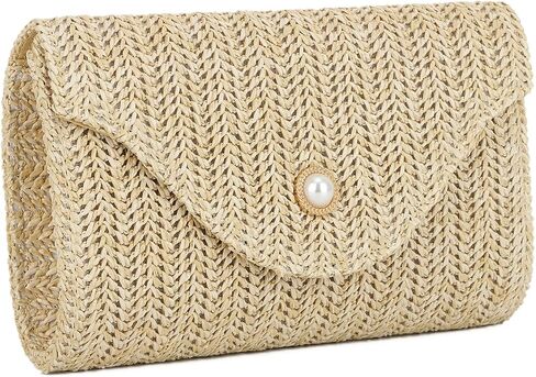 Oweisong Raffia Straw Clutch Purses for Women Summer Pearl Evening Handbags Woven Envelope Shoulder Bag for Beach 2024 in Saudi Arabia