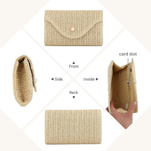 Oweisong Raffia Straw Clutch Purses for Women Summer Pearl Evening Handbags Woven Envelope Shoulder Bag for Beach 2024 in Saudi Arabia