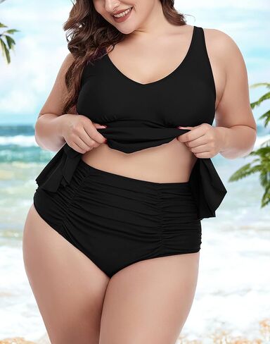 بدلة سباحة نسائية من Annbon مقاس كبير تانكيني مكشكشة للتحكم في البطن مكونة من قطعتين in Kuwait