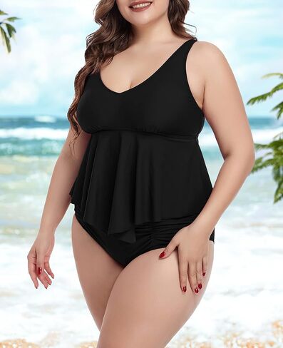 بدلة سباحة نسائية من Annbon مقاس كبير تانكيني مكشكشة للتحكم في البطن مكونة من قطعتين in Kuwait