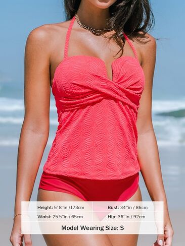 CUPSHE Women's Tankini Sets Two Piece Swimsuit Sweetheart Neck Mid Rise Self Tie Front Wrapped Textured in Saudi Arabia